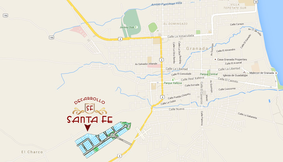 Mapa Desarrollo Santa Fe en Granada, Nicaragua